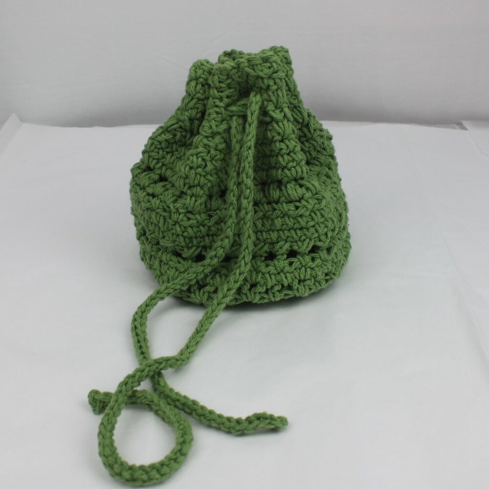 Green Crochet Patterned Drawstring Pouch Bag - Picture 13 of 14